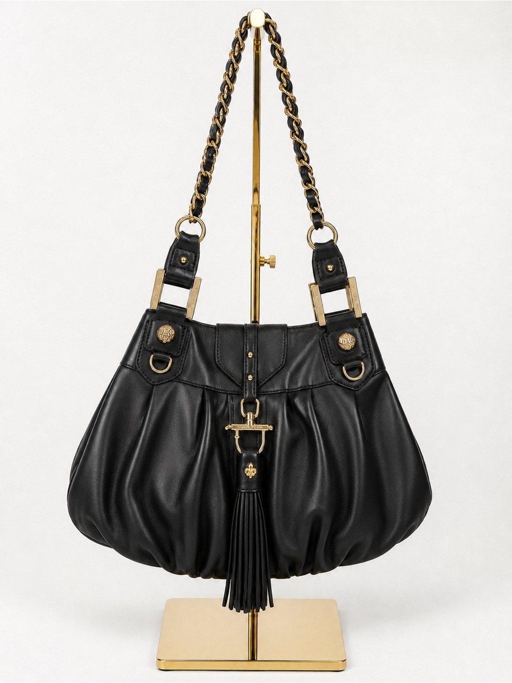 Vintage Patrick Cox Leather Shoulder Bag With Fleur de Lis Tassel Quiet Luxury